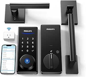 Philips Wi-Fi Smart Lock with Handle, Keypad Door Lock Keyless Entry Door Lock with Handle, Front Door Lock Set with WiFi Gateway, App Control, Fingerprint Unlock, PIN Code Unlock, Auto Lock