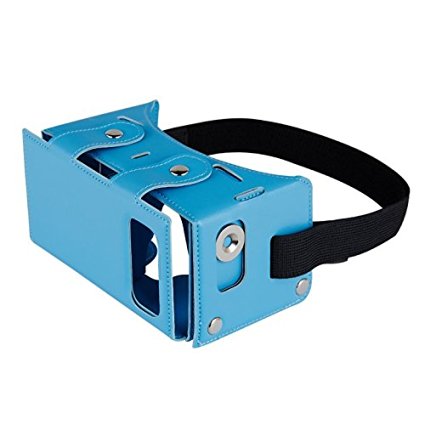 Fuleadture 3D VR Virtual Reality Headset DIY 3D Video Gmaes Glasses PU Leather Google Cardboard Kit for iPhone 6 6s Samsung S5 S6 and Other 4.0-5.5" Smartphones (Blue)