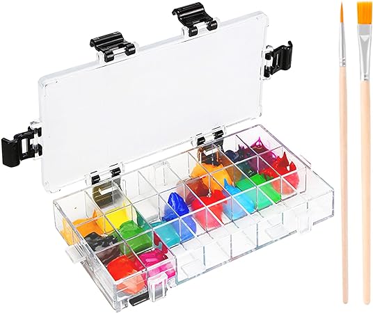 KELIFANG Paint Palette Set, 24 Wells Watercolor Painting Pallet with 2 Paint Brushes, Airtight Stay Wet and Leak Proof Painting Palette tray, Travel Box for Oil Paint, Gouache, Acrylic