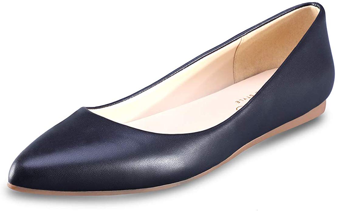CZZPTC Leather Women's Flat Shoes Classic Casual Pointed Toe Ballet Flats Shoes for Women