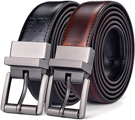 Beltox Men’s Belt Dress Casual Reversible Leather 1.1” w Roller Buckle Rotated