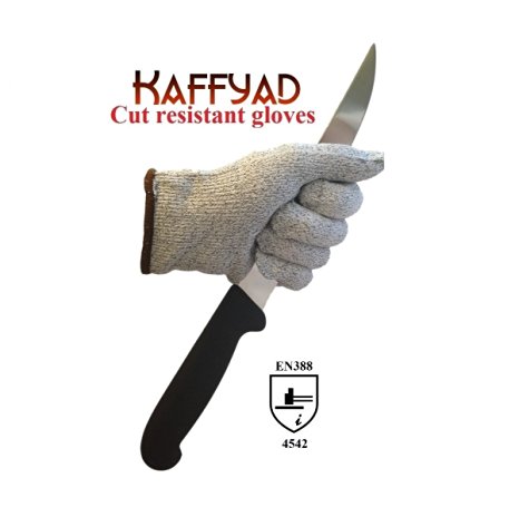 Kaffyad (TM) Level 5 Cut Resistant Kitchen and Work Safety Gloves. Protection from Knives, Mandolines & Graters. EN388 Certified! Great for cutting meat, filleting fish or shucking oysters. Lightweight, Flexible and Food Safe. (Large, Grey pair)