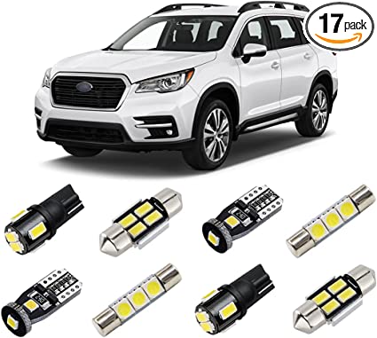 BRISHINE White Interior LED Lights Kit Replacement for Subaru Ascent 2019 2020 2021 Super Bright 6000K LED Interior Light Bulbs Package   License Plate Lights and Install Tool