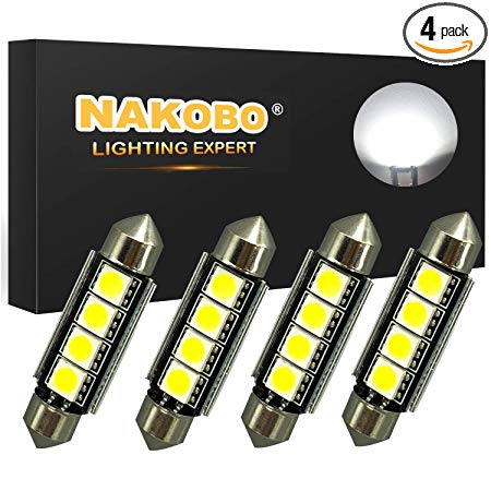 Nakobo Super Bright 578 6411 212-2 569 211-2 Festoon LED Bulbs Canbus Error Free 41MM 42MM Car Interior Dome Map Door Lights, 6000K Xenon White Pack of 4