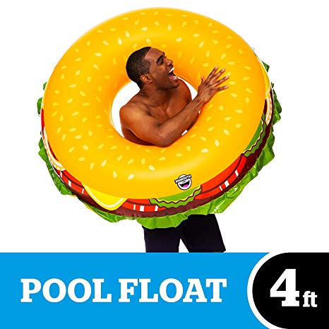 BigMouth Inc. Cheeseburger Pool Float, Thick Vinyl Raft, 4ft Wide, Holds 200 Pounds and Includes Patch Kit 48: x 48"