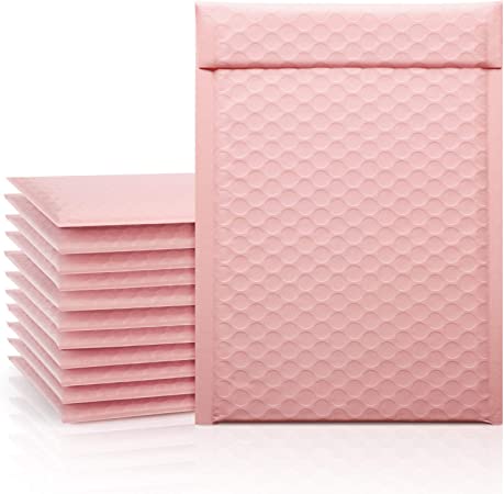 Fuxury Fu Global 6x10" 25Pcs Poly Mailers Bubble Padded Set #0 for CDs, Colored Shipping Bubble Cushion Wrap Mailers Envelopes Bulk, Poly mailer Bags for Shipping/ Packaging/ Mailing- Sakura Pink