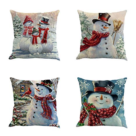 XIECCX Throw Pillow Cover 18 x 18 Inches Set of 4 - Christmas Series Cushion Cover Case Pillow Custom Zippered Square Pillowcase(Christmas Snowman)
