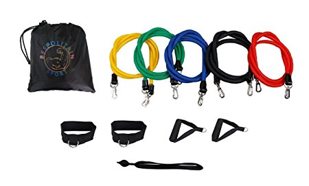 Bespolitan Set of 5 Resistance Bands for ABS Yoga P90X Fitness Exercise Workout (11-Piece)