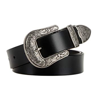 Women Leather Belts Ladies Vintage Western Design Black Waist Belt for Pants Jeans Dresses