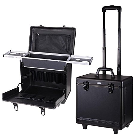 AW Black Hair Makeup Train Case PVC Baber Hair Salon Clipper Trimmer Tool Appliance 15x9x14" Box