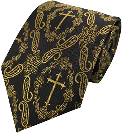 PenSee Mens Religious Novelty Necktie Christian Cross & Paisley Woven Neck Tie