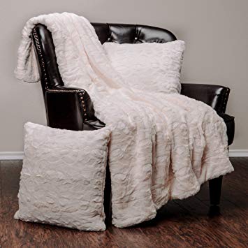 Chanasya 3-Piece Faux Fur Throw Blanket Pillow Cover Set - Super Soft Fuzzy Cozy Fluffy Plush Sherpa Throw (50" x 65") & 2 Throw Pillow Covers (18"x18") - for Couch Bed Chair Daybed - Ivory