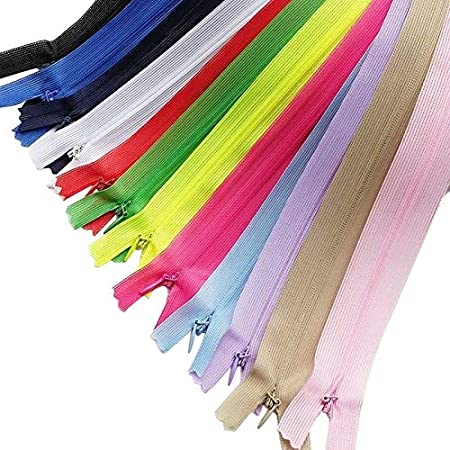 Chenkou Craft 12pcs Silk Invisible Zipper Lace Tape Closed Clothes Dress Sewing Craft 22 Inch(Full Lnegth is 23.6 Inch) Assorted Color Zippers