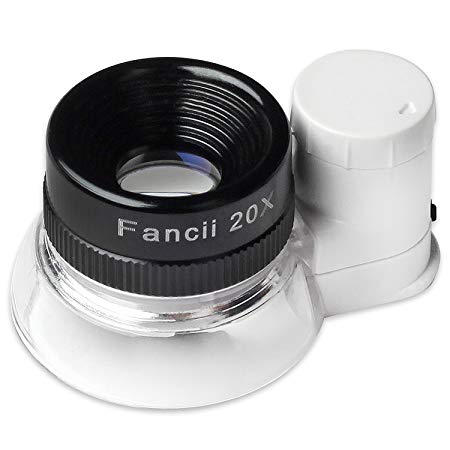 Fancii LED Illuminated 20X Jewelers Loupe Magnifier - Premium Glass Magnifying Eye Loop Stand Made With Aircraft Grade Aluminum - Best for Jewelry, Diamonds, Coins, Miniatures, Engravings, Markings