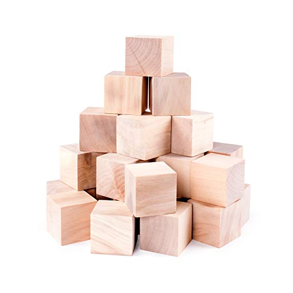 Unfinished Wood Blocks Cubes for Arts & Crafts Toy Projects, Mini Baby Size Puzzle Making Set (24 Pieces)