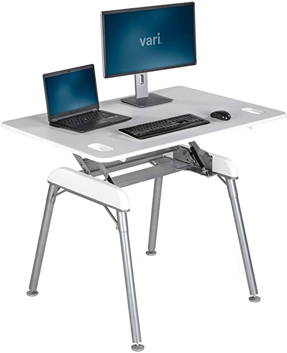 Vari Standing Desk 48" x 32" (Discontinued Model) - 9 Adjustable Height Settings with Manual Dual Handle Lift - Sit to Stand Desk for Home or Office (White)