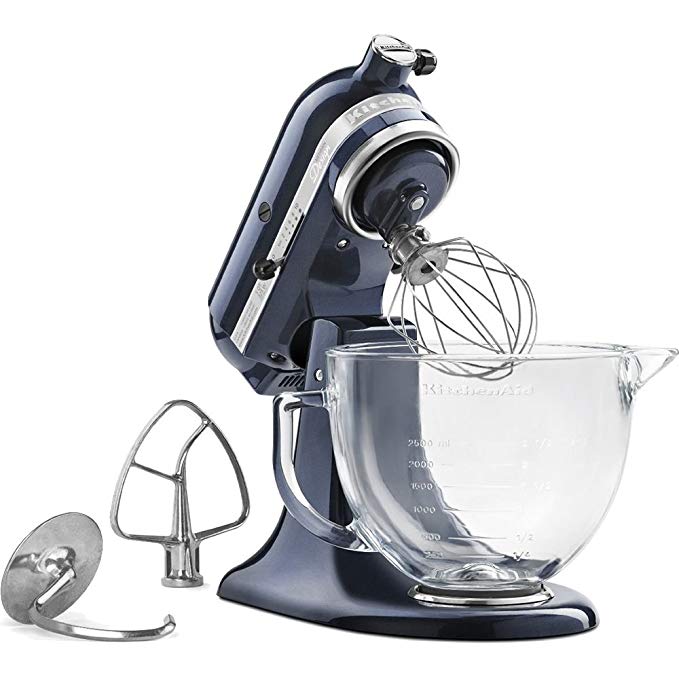 KitchenAid KSM155GBUB Artisan Design Series Stand Mixer with Glass Bowl, 5 quart, Blueberry