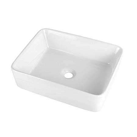 GhomeG 19"x15" Bathroom Rectangle Above White Porcelain Ceramic Vessel Vanity Sink Art Basin