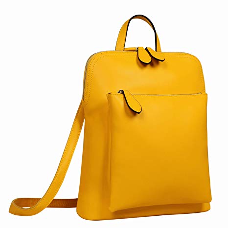 Heshe Women’s Vintage Leather Backpack Casual Daypack for Ladies and Girls (Yellow)