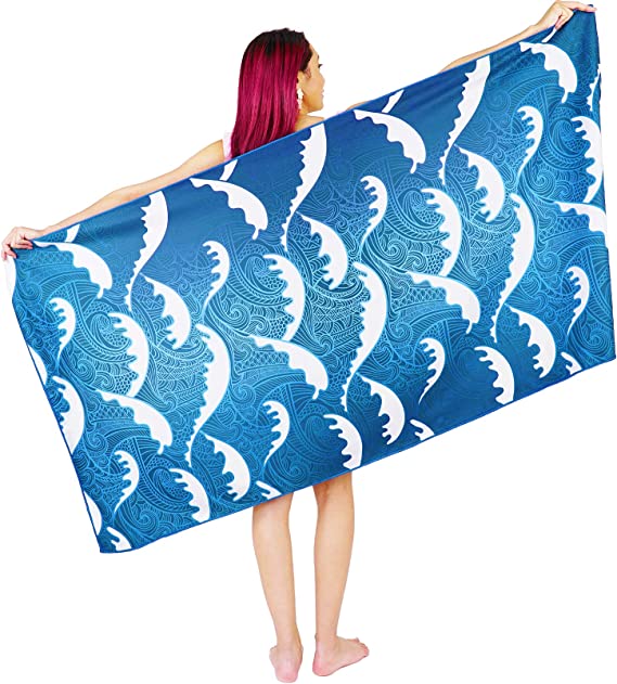 Oversized Beach Towel Microfiber Towels Sand Free Large Quick Dry Blue Wave Super Absorbent Sandless Pool Blanket XL Lightweight Camp Thin Sandproof for Adults Kids Men Women Girl Travel 63" x 32"