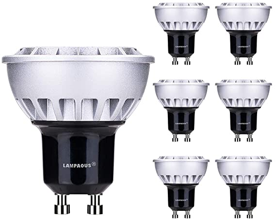 LAMPAOUS GU10 LED Bulbs,7W Light Bulb,50W Halogen Equi,6000K Cool White Recessed Lighting,60 Degree Flood Beam Angle,Non-Dimmable Spotlight for Crystal Chandelier Ceiling Pendant Light,6pcs