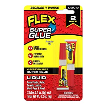 Flex Super Glue Liquid, Clear, Two 3 Gram Tubes, (Pack of 1)