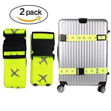 Heavy Superior Strength Extra Long Cross Luggage Strap Suitcase Travel Belt Tags Travel Bag Accessories 2 Pack (Blue)