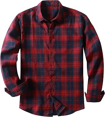 JMIERR Men's Flannel Shirts Casual Long Sleeve Button-Down Plaid Brushed Cotton Shirt