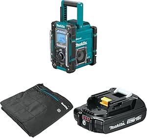 Makita XRM10 18V LXT/12V max CXT Lithium‑Ion Cordless/Corded Bluetooth Job Site Charger/Radio with Bonus 18V LXT Lithium-Ion Cordless Heated Blanket & 18V LXT Lithium-Ion Compact 2.0Ah Battery