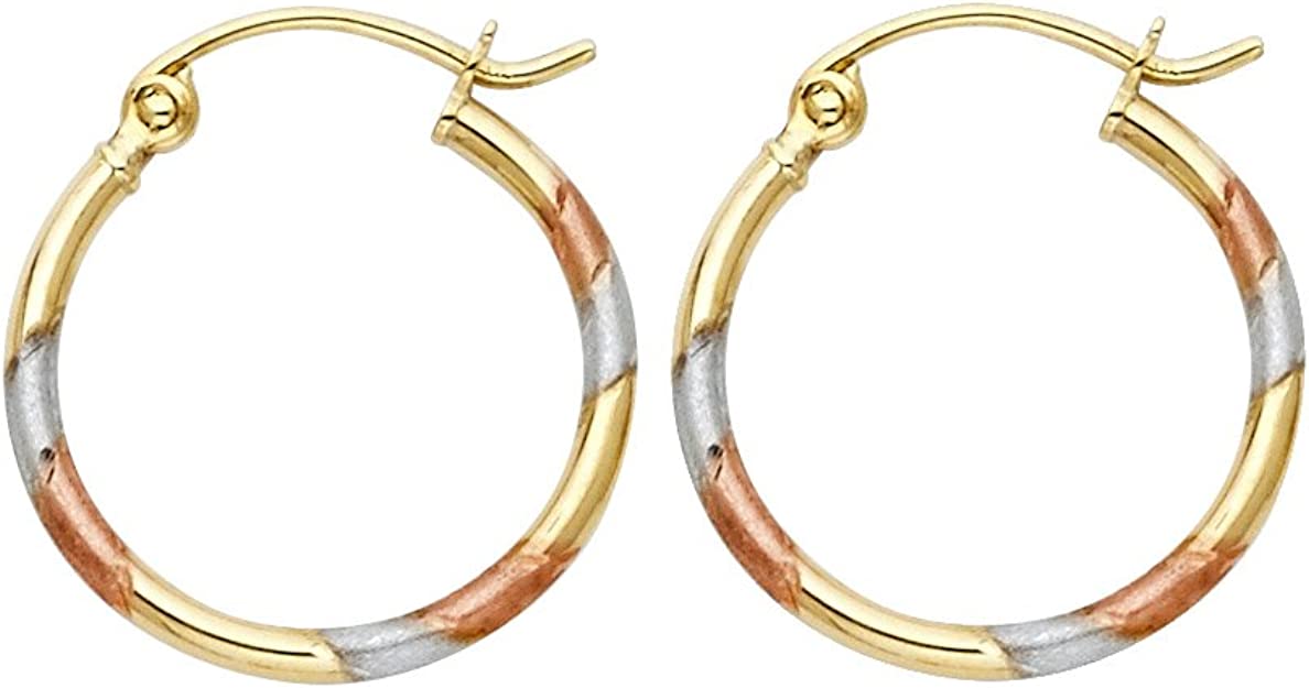 14k Tri Color Gold 1.5mm Thickness Hoop Earrings (15mm Diameter)