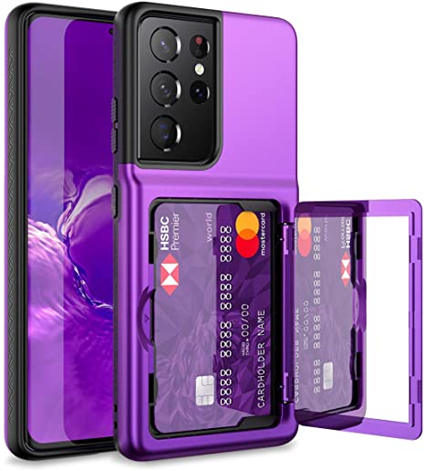 WeLoveCase for Samsung Galaxy S21 Ultra Wallet Case with Credit Card Holder & Hidden Mirror, Defender Protective Shockproof Heavy Duty Phone Cover for Samsung Galaxy S21 Ultra 5G, 6.8 inch Purple