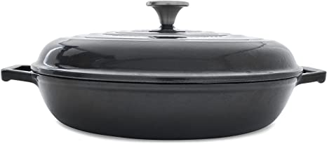 T-fal Enameled Cast Iron Round Casserole with Lid, 3.5 quart, Grey