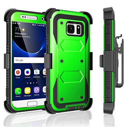 Galaxy S7 Case, Tekcoo [TShell Series] [Green] Shock Absorbing [Built-in Screen Protector] Holster Locking Belt Clip Defender Heavy Case Cover For Samsung Galaxy S7 S VII G930 GS7 All Carriers