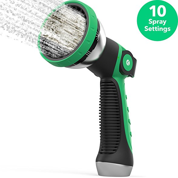 Vremi Heavy Duty Metal Garden Hose Nozzle - 10 Pattern High Pressure Thumb Control Jet Shower Sprayer for Gardening Watering Car Washing - No Squeeze Handle Power Washer Attachment Long Water Spray