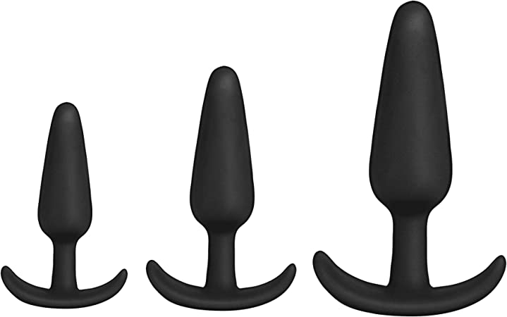 Doc Johnson Anal Trainer Set in A Bag - Tapered Tip for Easy Insertion, Body-Safe Silicone with Velvet-Touch Finish, Black