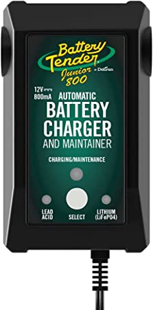 Battery Tender Junior 800: 12V, 800mA Battery Charger and Maintainer for Lithium and Lead Acid Powersports Batteries - 022-0199-DL-CA