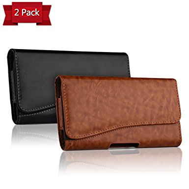 iPhone 6 Plus Pouch Case, iPhone 7 Plus Holster, iNNEXT [Premium Leather] Apple iPhone 6S Plus Leather Pouch Sleeve Carrying Case with Belt Clip Holster for iPhone 6 Plus 7 Plus 5.5 Inch (Brown Black)