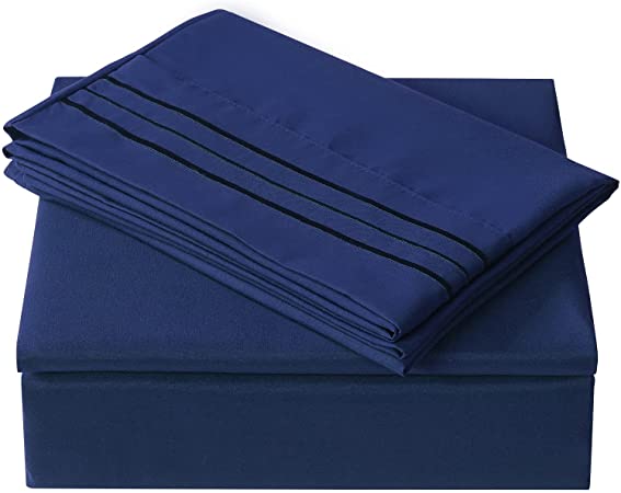 Balichun Queen Size Bed Sheet Sets - 4PCS Brushed Microfiber 1800 Thread Count Ultra-Soft Bedding Set with 14 Inches Deep Pocket Hospital Hotel 1 Flat 1 Fitted Sheet & 2 Pillowcases Breathable Wrinkle Free Fade Shrinkage Resistant (Navy Blue, Queen)