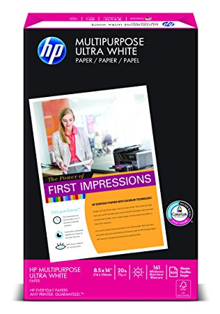 HP Paper, Multipurpose Ultra White, 20lb, 8.5x14, Legal, 96 Bright, 500 Sheets / 1 Ream (001420), Made In The USA