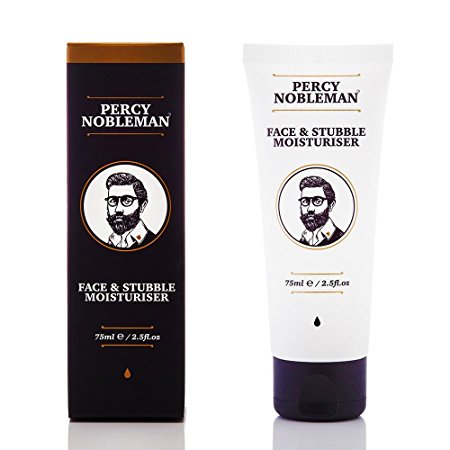 Face and Stubble Moisturiser by Percy Nobleman 75ml. A Moisturising Facial Treatment Cream for Men. 98% Naturally Derived and Scented with Peppermint & Cucumber. The Ultimate Non-Greasy Lotion That Moisturises and Softens Your Skin & Facial Hair.