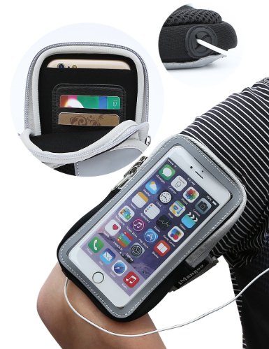 iPhone Armband iMangoo iPhone 6S Plus Armband Sports Pouch Running Pack Armband Gym Wrist Bag Touchscreen Sleeve Key Holder and Card Slot Wallet Case Cover for Apple iPhone 6 Plus HTC Smartphone Black
