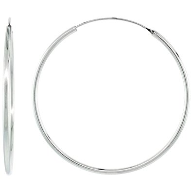 Sterling Silver Endless Hoop Earrings, 2mm tube 2 inch diameter
