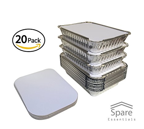 20 Pack - Aluminum Foil Pan Containers with Lids Take Out Pans Food Containers Disposable Easy Pack From Spare – 2.25Lb Capacity 8.5" x 6" x 3" – STANDARD Size