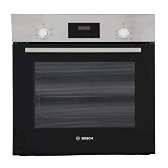 Bosch Serie 2 HHF113BR0B Stainless Steel Single Electric Oven with A Energy Efficiency, 66 Litre Capacity, Electronic Clock Timer and Enamel Interior