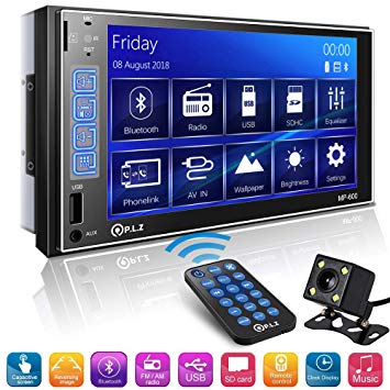 Double Din Car Stereo in-Dash Digital Media Car Stereo Receiver with Bluetooth, 7'' Capacitive Touchscreen Digital LCD Monitor, MP5 Player/FM/Am/TF/USB/Aux-in, Remote and Backup Camera Included