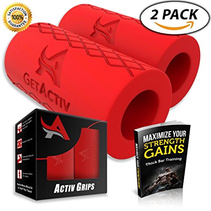 Activ Grips - Thick Bar Training Adapter [2 Pack] w/ Bonus E BOOK // Fat Grip Attachment Fits On Barbell, Dumbbell, Cable Attachment For Extreme Muscle Growth - Strengthen Forearms, Biceps, Triceps