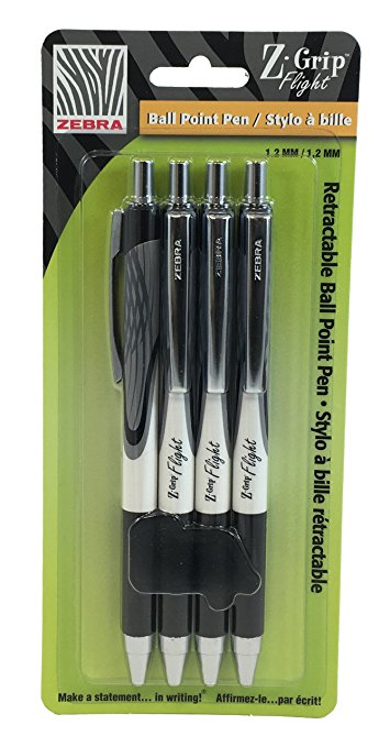 Zebra Z-Grip Flight Ballpoint Retractable Pen, 1.2mm, Black, 4 Pack (21914)