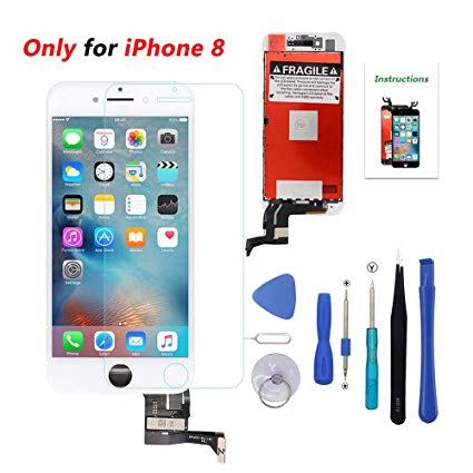 Screen Replacement LCD Display 3D Touch Screen Digitizer Compatible iPhone 8 White Frame Assembly Set with Repair Tools