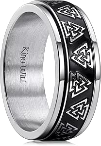 King Will Stainless Steel Anxiety Ring for Women Men Fidget Spinner Ring For Women Sand Blasted Finished Rose Gold/Rainbow/Gold Plated 8mm Width