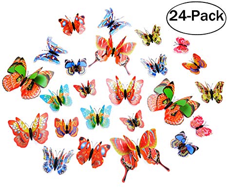 Coxeer 3D Butterfly Wall Decor, Removable Butterfly Wall Art Vivid Butterflies Wall Decor with Foam Dot Glue for Home and Room Decoration (Colorful)